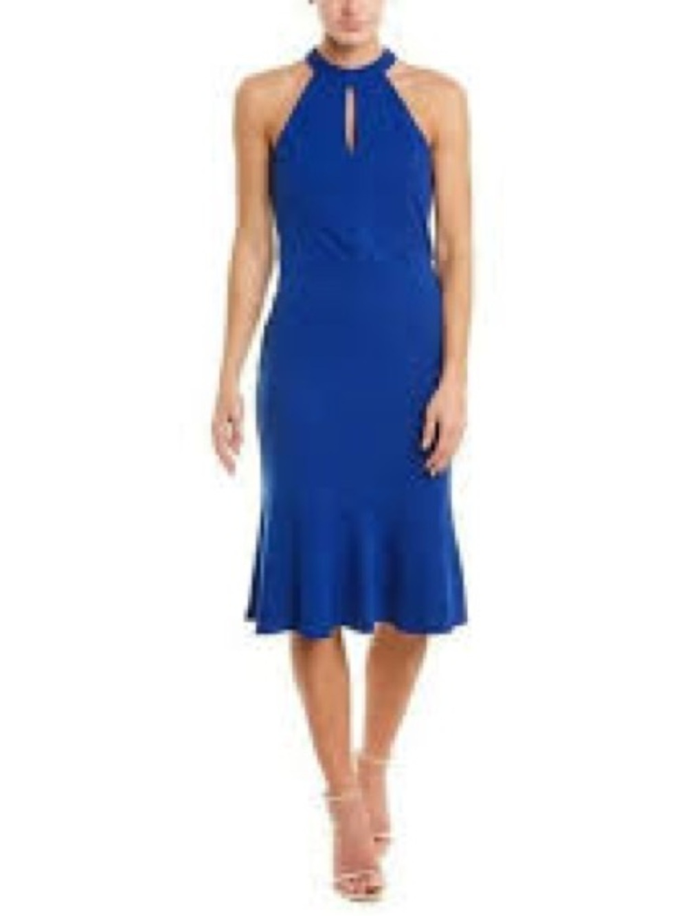 bebe cobalt Blue Halter Midi Dress with Flared Hem NWT